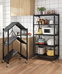 Portable Foldable Storage Rack | Home Kitchen Organizer for Cookware & Microwave